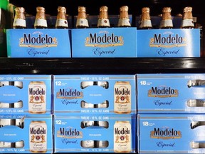 Modelo Especial beer is displayed for sale in a grocery store