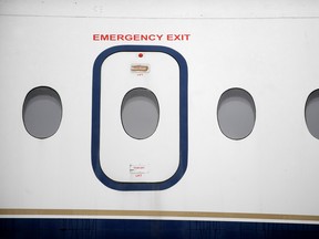 Emergency exit door of an aircraft.