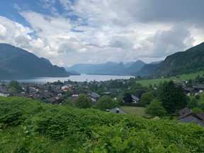 View from the Alps, as part of Bob’s Sound of Music Tour, the town of St. Gilgen, where Mozart’s mother was born and the Wolfgangsee.
