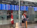 Deborah Flint, President-CEO of the Greater Toronto Airports Authority (GTAA), which operates Toronto Pearson International Airport, speaks to reporters on Tuesday morning about what she say is an improved passenger experience this summer compared to last. 