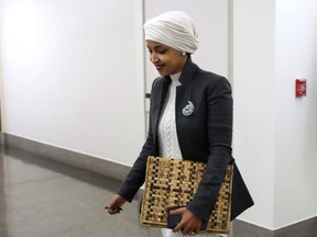 U.S. Rep. Ilhan Omar (D-MN) leaves her office at the Longworth House Office Building in Washington, D.C., Feb. 2, 2023.
