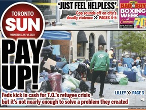 Toronto Sun front page showing refugees on street