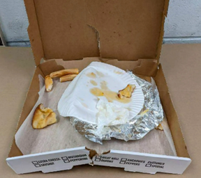 The pizza box cops used to link serial killings on Long Island to a New York architect. (SUFFOLK COUNTY POLICE)