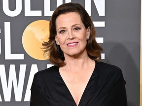 Sigourney Weaver arrives for the 80th annual Golden Globe Awards at The Beverly Hilton hotel in Beverly Hills, Calif., on Jan. 10, 2023.