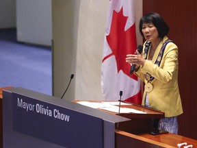 Olivia Chow takes the reins as the new mayor of Toronto at City Hall on Wednesday July 12, 2023.