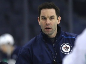 Former Winnipeg Jets assistant coach Todd Woodcroft during practice in 2019.