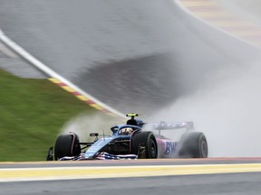 Alpine driver Pierre Gasly of France steers his car during the first practice session ahead of the Formula One Grand Prix at the Spa-Francorchamps racetrack in Spa, Belgium, Friday, July 28, 2023. The Belgian Formula One Grand Prix will take place on Sunday.