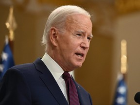 U.S. President Joe Biden addresses a joint press conference with Finland's President