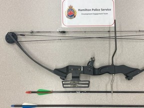 A compound bow and two arrows were seized by Hamilton Police.