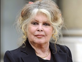 This file photo taken on Sept. 27, 2007 shows French actress Brigitte Bardot leaving the Elysee Palace in Paris