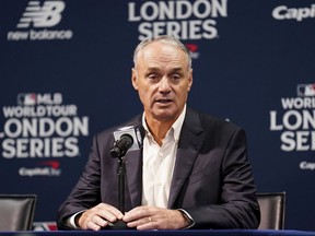 MLB commissioner Robert Manfred speaks during a news conference.