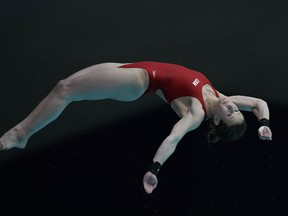 Caeli McKay, of Canada, competes during the women's 10m platform final at the World Aquatics Diving World Cup 2023 in Montreal on May 7, 2023.