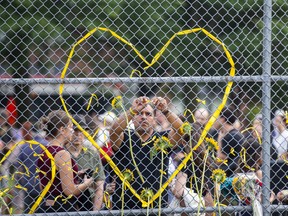 A public vigil is held for Karolina Huebner-Makurat at Jimmie Simpson Park on Queen St. E., near Carlaw Ave. in Toronto on Monday, July 17, 2023.