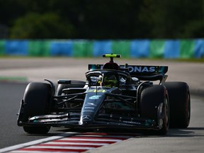 Lewis Hamilton drives during qualifying