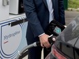 A vehicle is refueled at a hydrogen station in Les Loges-en-Josas, west of Paris, France, Sept. 12, 2019.