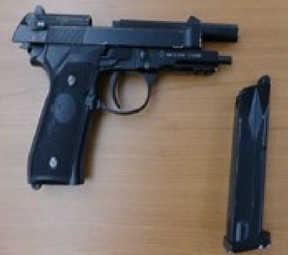 This replica firearm was allegedly seized when two men were arrested for a gunpoint robbery at a Vaughan LCBO store on Monday, July 24, 2023.