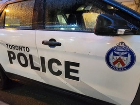 Toronto paramedics say one man has been sent to hospital with suspected carbon monoxide poisoning and six to nine people are being treated at the scene of an industrial accident. A Toronto police vehicle is shown parked on Yonge Street in downtown Toronto on Tuesday Jan. 3, 2023.