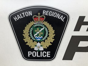 A Halton Regional Police logo is shown on a vehicle in Oakville, Jan. 18, 2023.