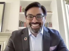 In this image taken from video, Anil Soni, CEO of the WHO Foundation, speaks in an interview conducted on Zoom from Geneva, Switzerland, on Monday, May 15, 2023.