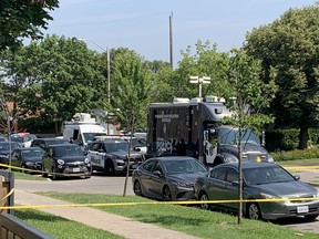 Gunfire erupted at a Jamestown townhouse complex on Orpington Cres., killing one man, 25, on Wednesday, July 19. 2023.