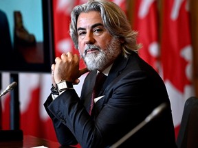 Minister of Canadian Heritage Pablo Rodriguez participates in a news conference on Bill C-18, the Online News Act, in Ottawa, on Wednesday, July 5, 2023. (The Canadian Press)