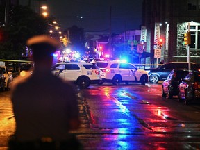 Police work the scene of a shooting on July 3, 2023 in Philadelphia