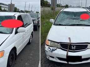 This vehicle was pulled over by police while driving on the Toronto-bound QEW.