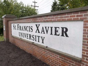 A sign marks one of the entrances to the St. Francis Xavier University campus in Antigonish, N.S., on Sept. 28, 2018.