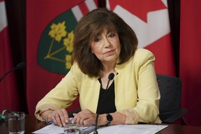 Ontario Auditor General Bonnie Lysyk speaks to the media during a press conference regarding her Special Report on Changes to the Greenbelt at Queen's Park on Wednesday, Aug. 9, 2023.