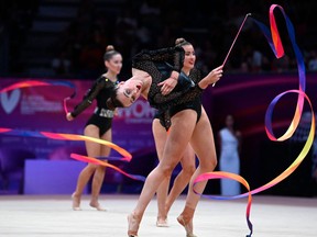 Team Australia compete in the Olympic qualifier 40th FIG Rhythmic Gymnastics World Championships group all-around event.
