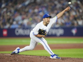 Blue Jays starter Yusei Kikuchi pitches against the Philadelphia Phillies during the second inning at Rogers Centre on Tuesday, Aug. 15, 2023 in Toronto.
