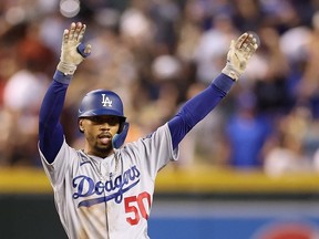 Mookie Betts #50 of the Los Angeles Dodgers