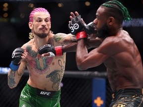Sean O'Malley throws a punch against Aljamain Sterling