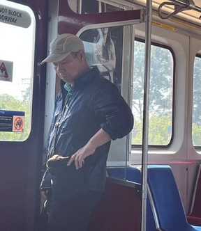 An image released by Toronto Police of a suspect in an indecent act investigation on the TTC on Aug. 6, 2023.