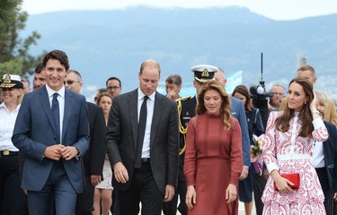 (L-R) Canadian Prime Minister Justin Trudeau, Prince William the Duke of Cambridge, Sophie Gregoire Trudeau, and Catherine the Duchess of Cambridge