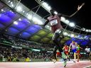 Canadian Marco Arop wins gold in the men’s 800m final at the world athletics championships in Budapest on Saturday.