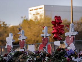 A memorial is made outside the Marjory Stoneman Douglas High School