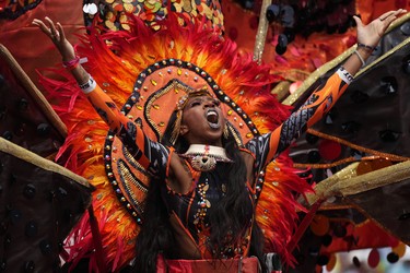 A reveller takes part in the Toronto Caribbean Carnival