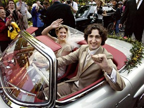 Justin Trudeau drives alongside Sophie Gregoire.