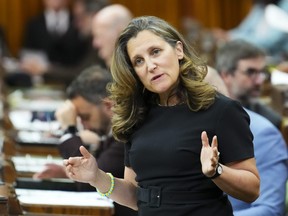 Minister of Finance Chrystia Freeland rises during question period in the House of Commons on Parliament Hill in Ottawa on Monday, June 19, 2023.