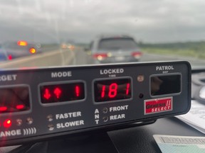 An image from the OPP after a woman was pulled over for speeding in a minivan with four kids.