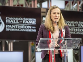Canada's Sports Hall of Fame 2019 Inductee Jayna Hefford speaks in Toronto on Wednesday, October 23, 2019.