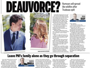 Toronto Sun newspaper page about Trudeau's divorce