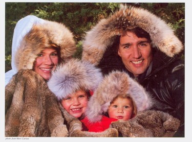 A holiday card family photo of Justin Trudeau with wife Sophie Gregoire, and children Alex and Ella-Grace.