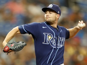 Shane McClanahan of the Tampa Bay Rays pitches