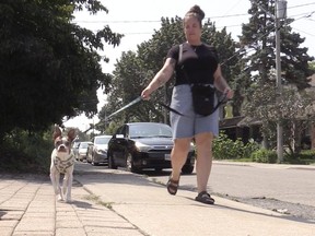 Meghan Duggan walks her dog Eddie.
