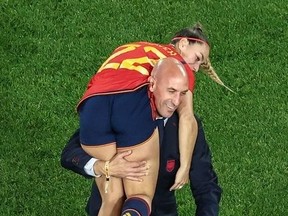 This picture taken on August 20, 2023 shows President of the Royal Spanish Football Federation Luis Rubiales