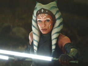 Rosario Dawson stars as Jedi Knight Ahsoka Tano in the new Star Wars series Ahsoka, streaming on Disney+.