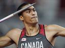 Decathlete Pierce LePage, hammer thrower Camryn Rogers and sprinters Andre de Grasse, Aaron Brown, Jerome Blake and Brendon Rodney headline the Canadian team for the upcoming world athletics championships. Lepage competes in the men's decathlon javelin throw at the World Athletics Championships in Doha, Qatar, Thursday, Oct. 3, 2019.