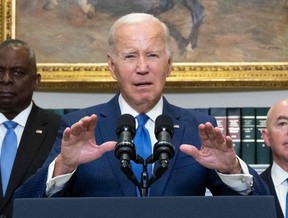 U.S. President Joe Biden speaks about the government response and recovery efforts in Maui, Hawaii, and the ongoing response on Hurricane Idalia, in the Roosevelt Room of the White House in Washington, D.C., on Aug. 30, 2023